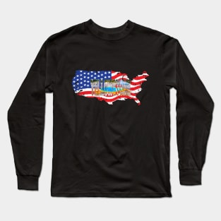 YELLOWSTONE - Prismatic Spring - Wyoming USA Flag Long Sleeve T-Shirt